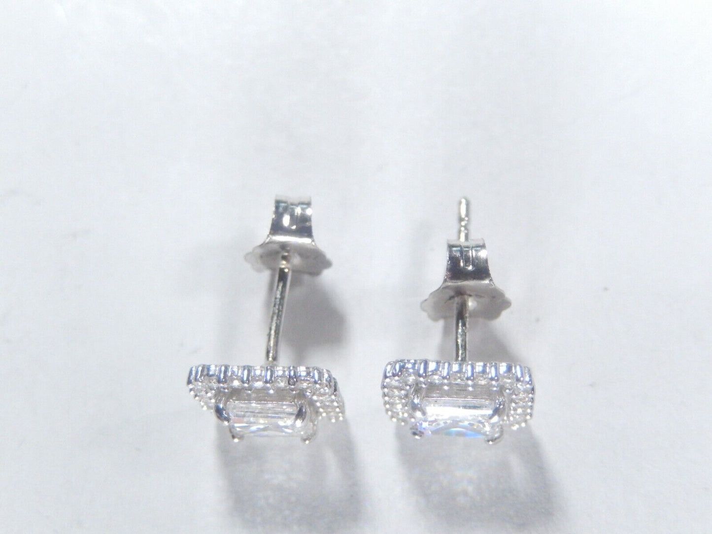 *VINTAGE*  14K White Gold Princess Cut CZ Halo Ear Studs