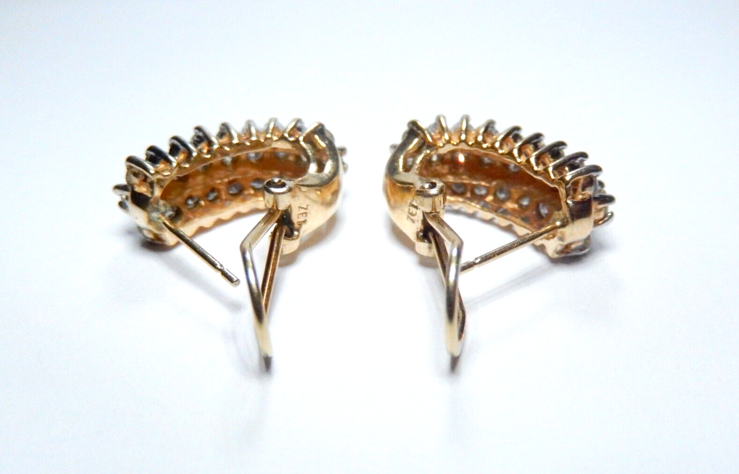 10K Yellow Gold 2.00 CT Natural  Diamond Hoop French Clip Modernist Earrings