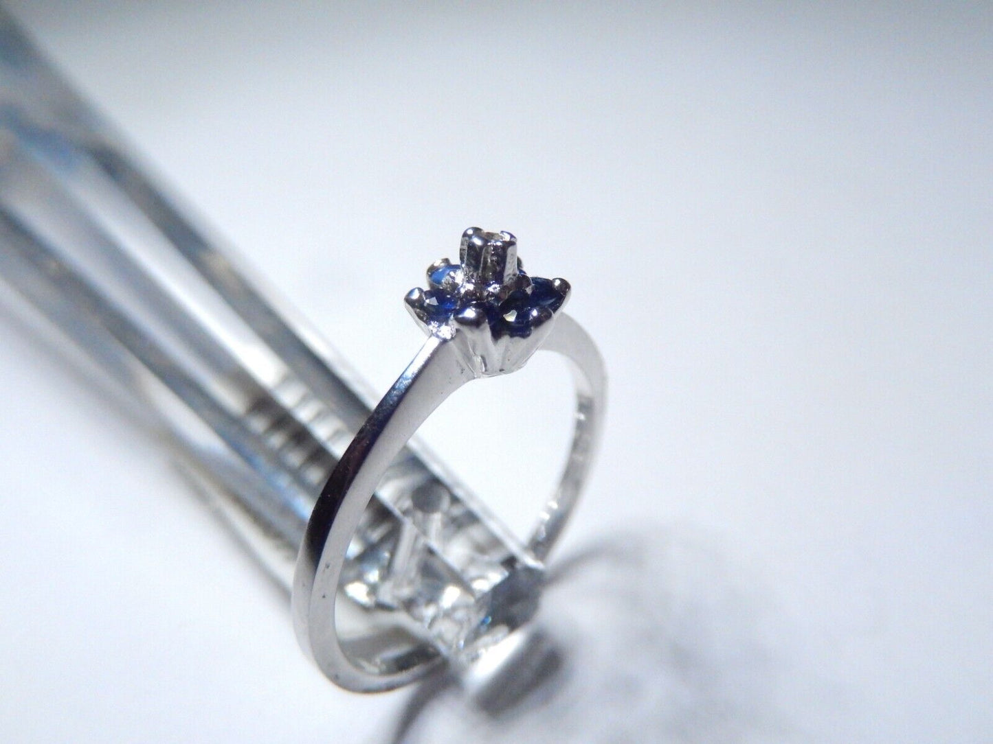 *NWT*  10K White Gold Natural Blue Sapphire And Diamond Ring SZ 6.25