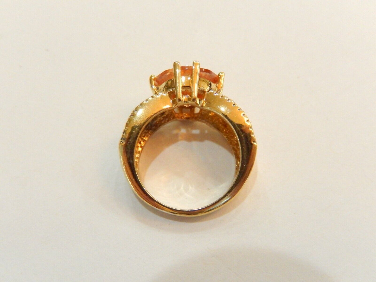 14K Gold Vermeil Sterling 5.00 CT Madeira Citrine & CZ Solitaire Ring Size 5.5