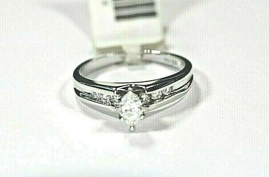 *NWT* 14K White Gold Marquise Natural Diamond Engagement Ring  Size 5.5