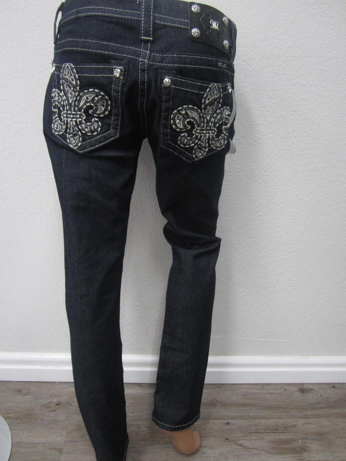 NWTMiss Me Jeans Skinny Fleur de lis Bling Dark Blue JE5735ESR Easy Skinny 27x31