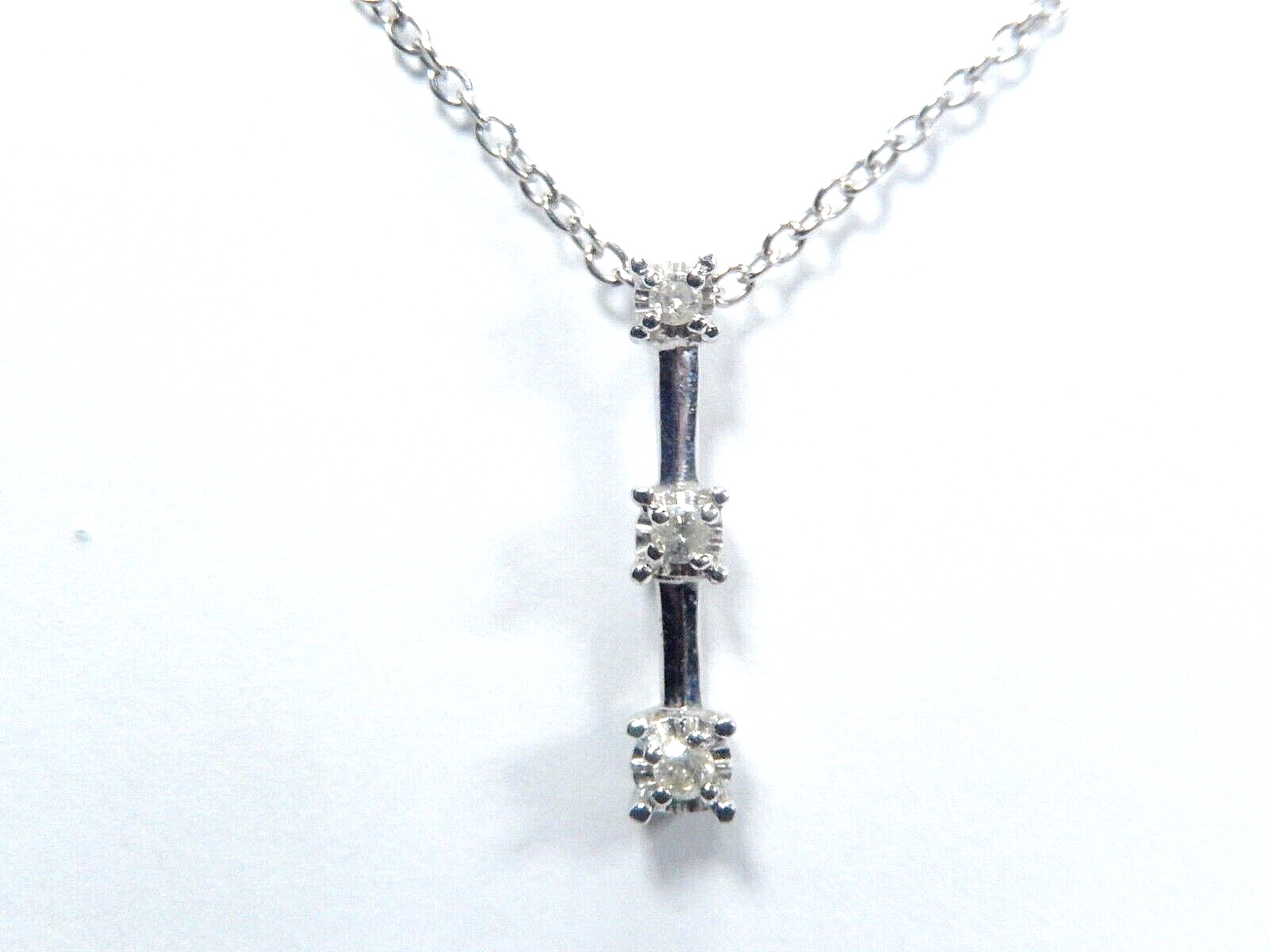 10 Karat White Gold Three Diamond Past Present Future  Pendant w/18"chain
