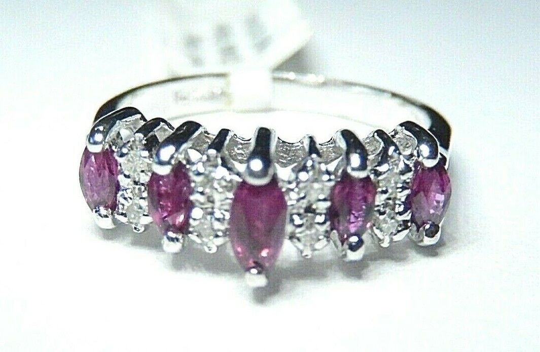 *NWT* 14K WHITE GOLD RUBY & DIAMOND  PYRAMID BAND  RING SIZE 6.75