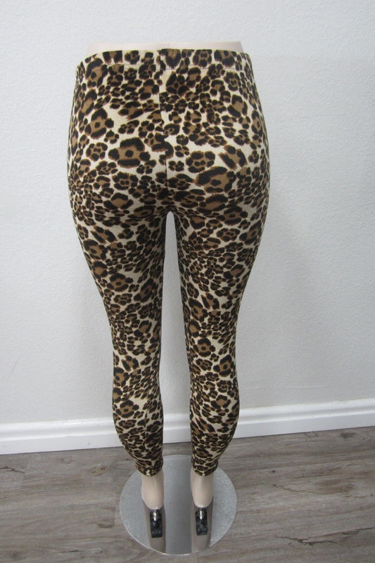 *NWT* Womens Leopard Print Textured Velour Fleece Lined Pants One Size Fits All