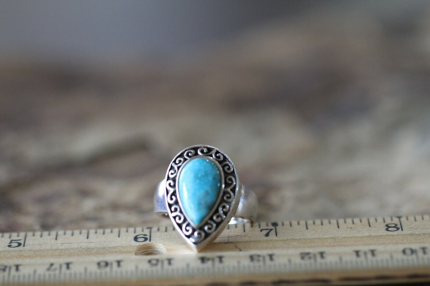 *VINTAGE*  BARSE Sterling Silver Turquoise Teardrop Southwest Ring Size 7.5
