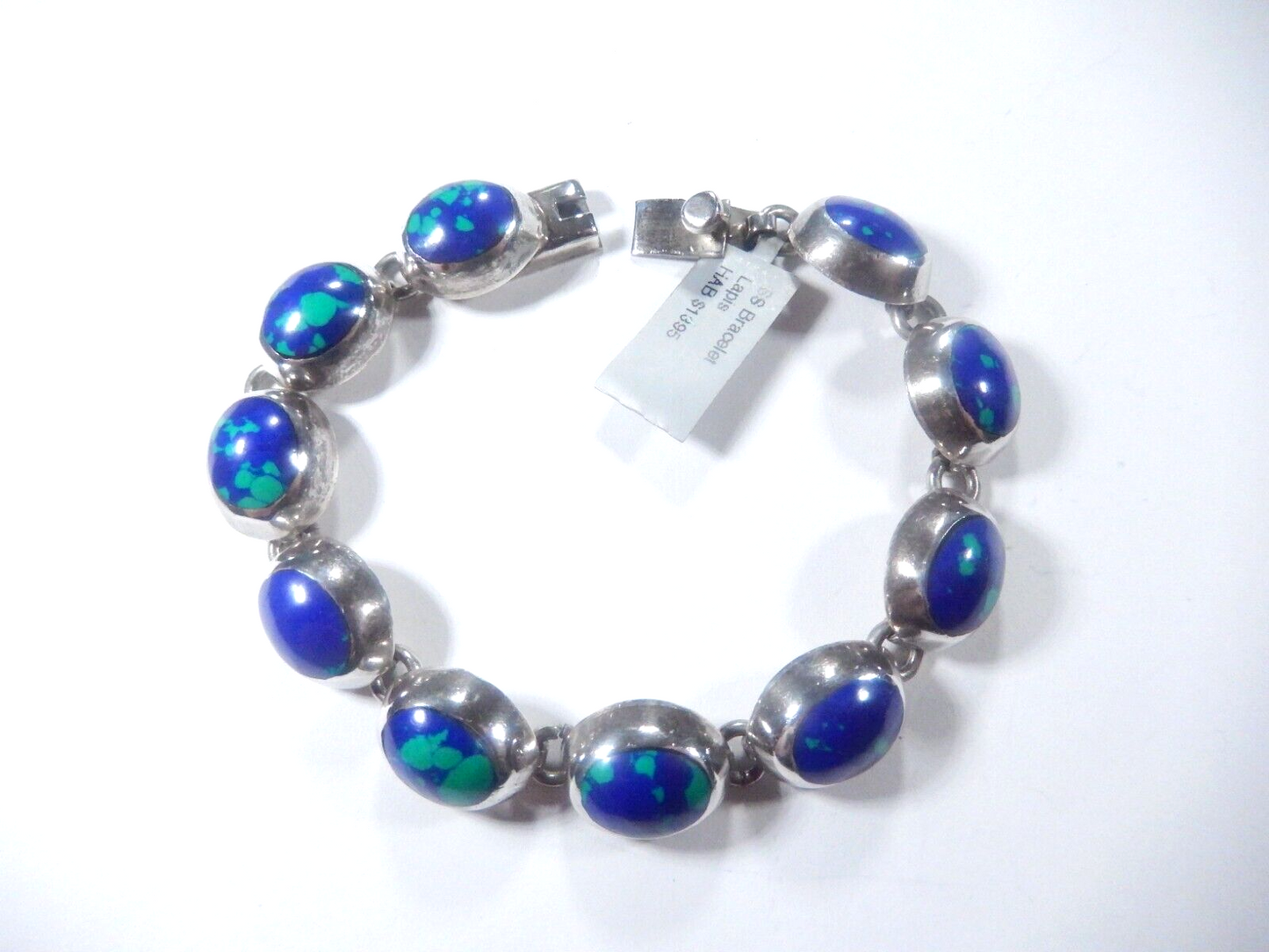 *VINTAGE*  Taxco 925 Sterling  Silver Lapis  lazuli Stone Bracelet  7.75"