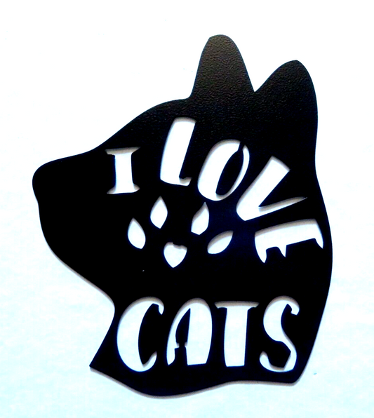 "I LOVE PAW CATS" 14 gauge thick Powder Coated  Metal Wall Art 12"x10