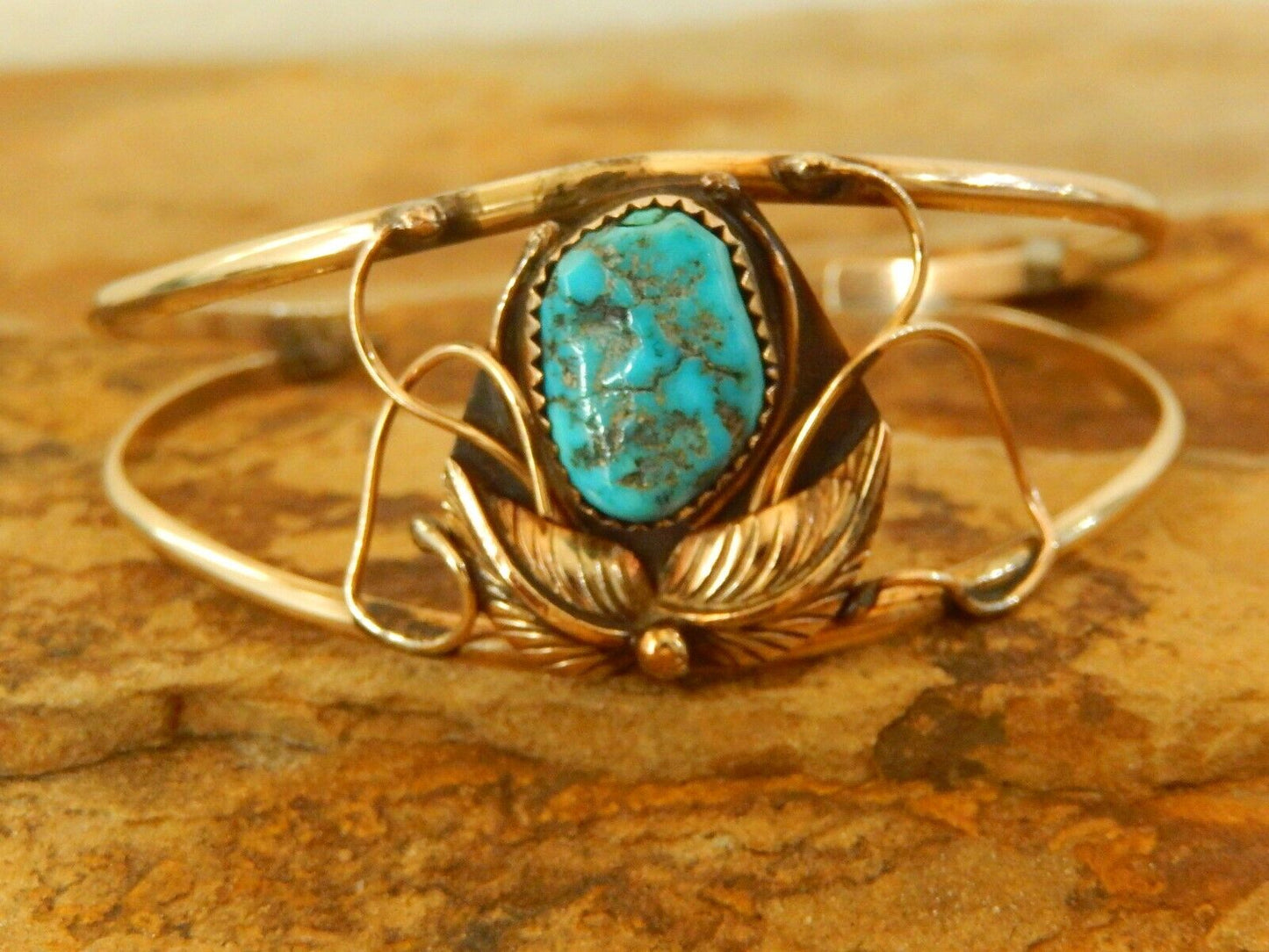 Vintage S. HENRY 12K GF Turquoise  Cuff Bracelet