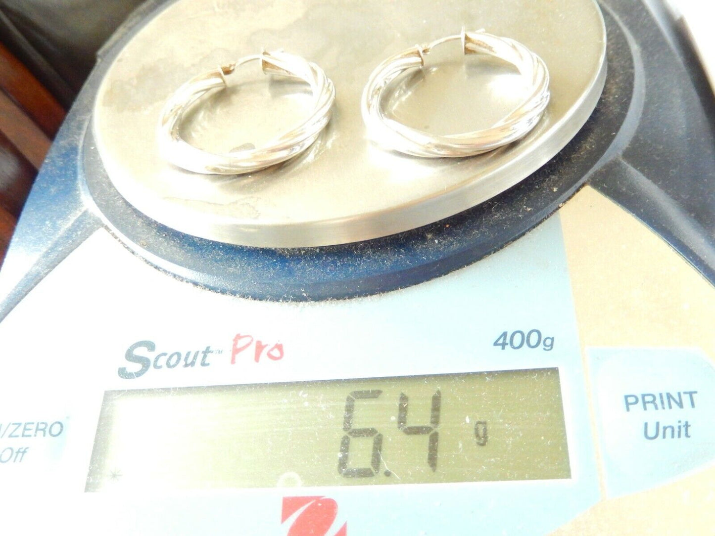 *VINTAGE*  LARGE 925 Sterling Silver Twisted Style Puffed Hoop Earrings  1.5"