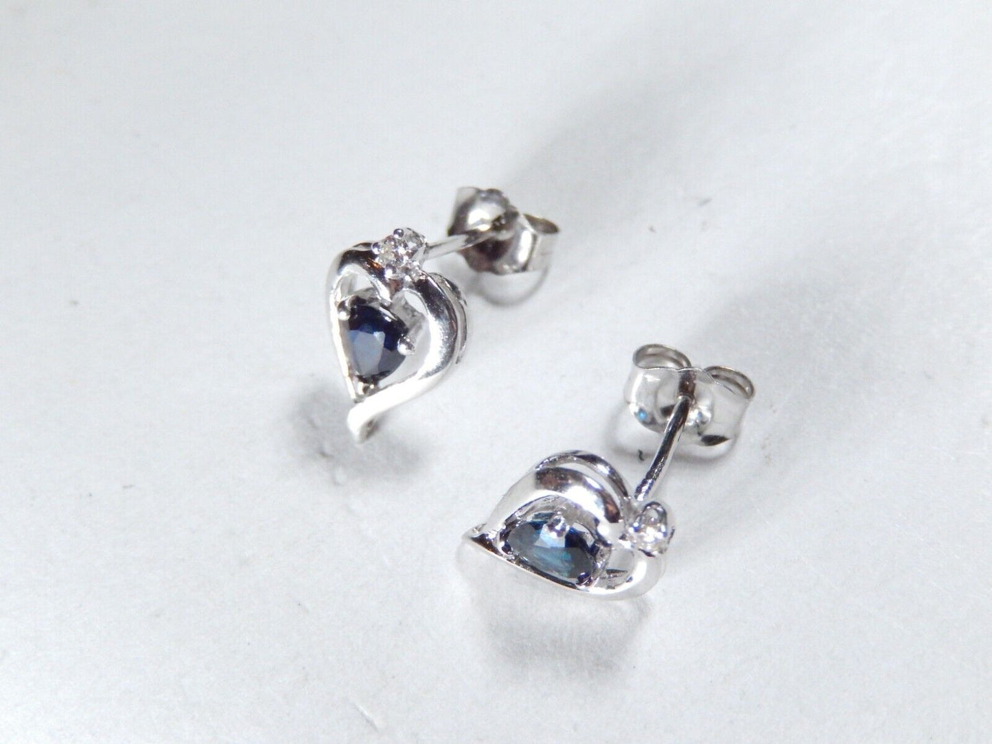 14K White Gold Sapphire & Diamond Stud Earrings
