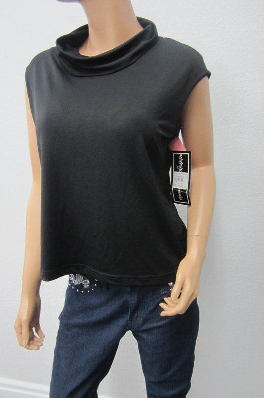 NWT Intriguing Threads Cowl Neck Top Black Blouse Sleeveless Size Large