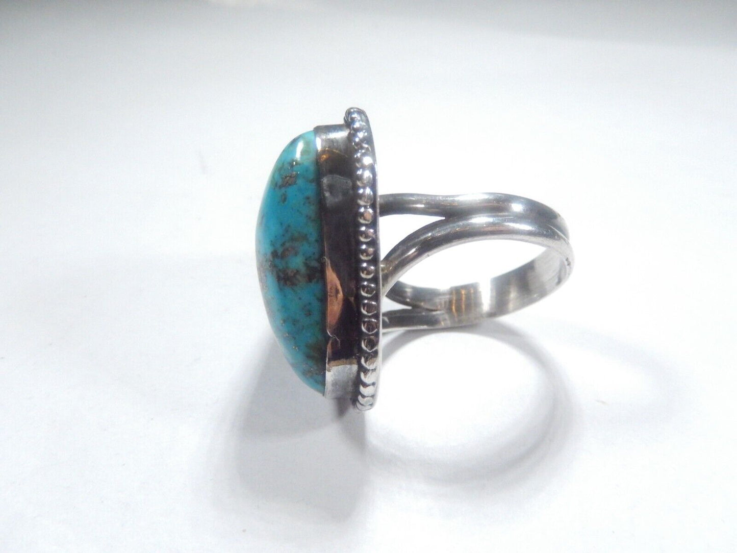 *VINTAGE* Signed Navajo Large Sterling Silver Turquoise Cabochon Ring Sz 11