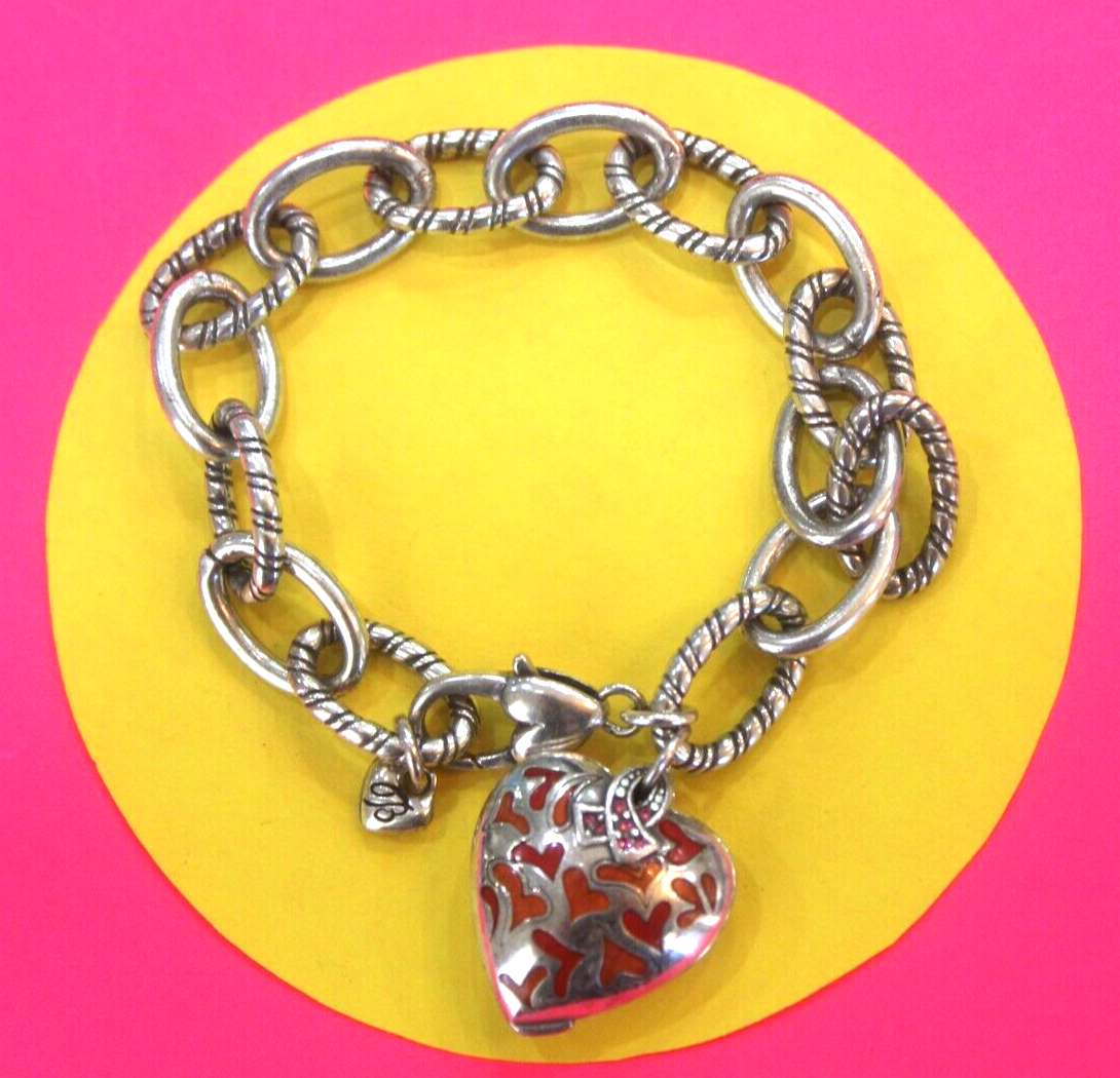 RETIRED BRIGHTONSILVER PLATED & RED HEARTS CANCER HEART BRACELET