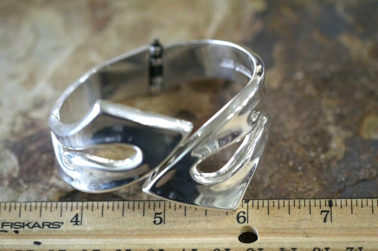 *VINTAGE*  Mexico Sterling 925 HEAVY  Modernist Statement Hinged Cuff Bracelet