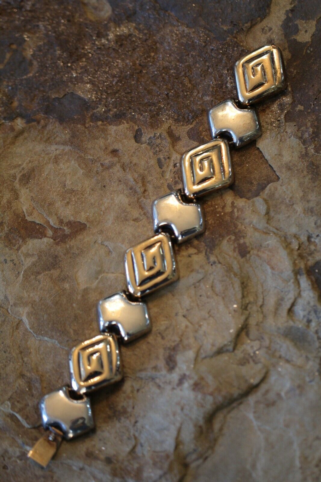 *VINTAGE*  Mexico Sterling Silver & 14K Vermeil  Link Bracelet 7.25" Signed M035