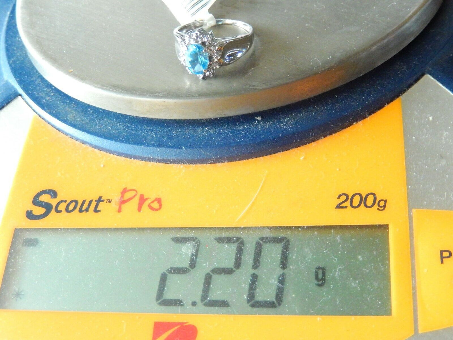 10k White Gold Halo Diamond Blue Topaz & Diamond Ring Size 5.75