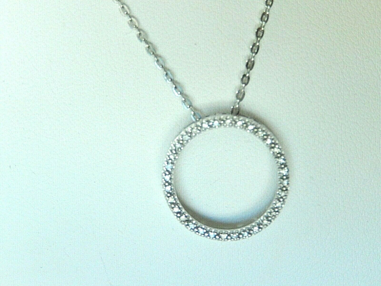 *NWT* 10k White Gold Round Diamond Love Eternity Circle Slider Pendant w/18"Chn