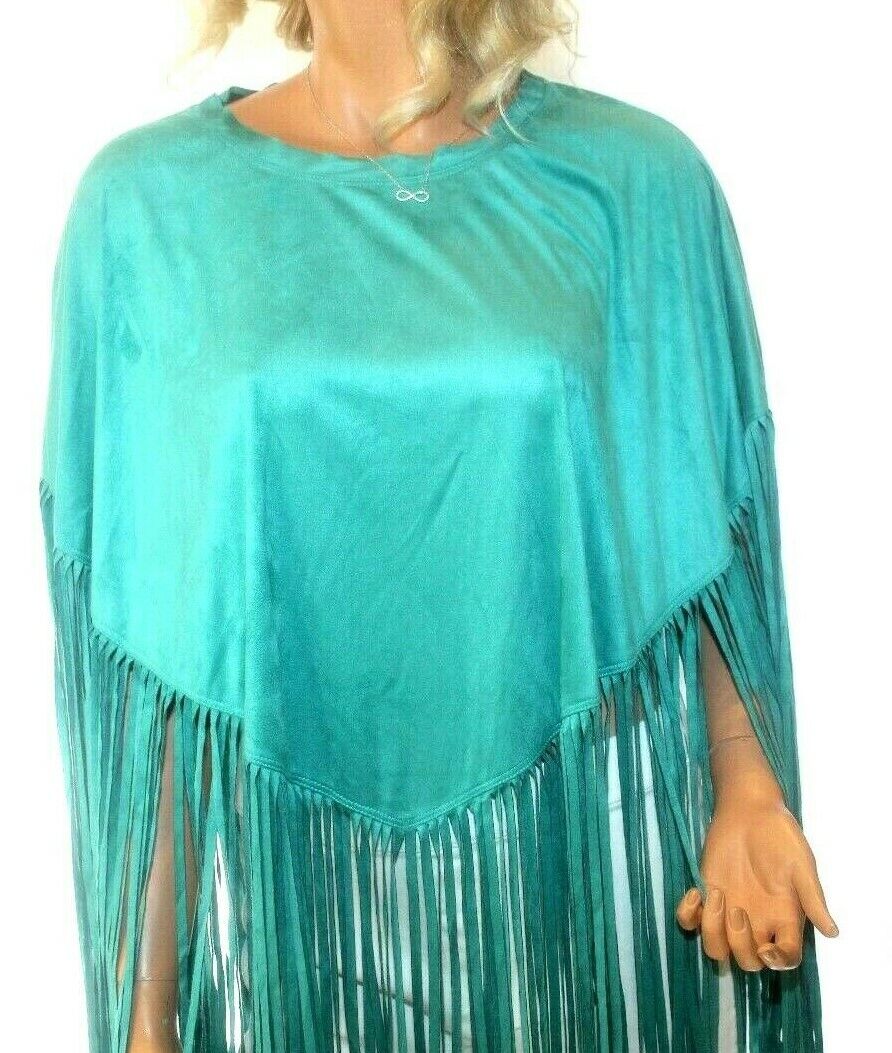 *NWT* COWGIRL JUSTICE Western Cowgirl  Faux Suede  Poncho Long Fringe Pullover S