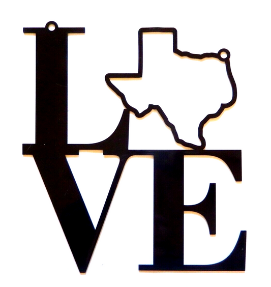 ~NEW~ 14ga. -" LOVE TEXAS" Black Metal Wall Art - 13" x 11.5"