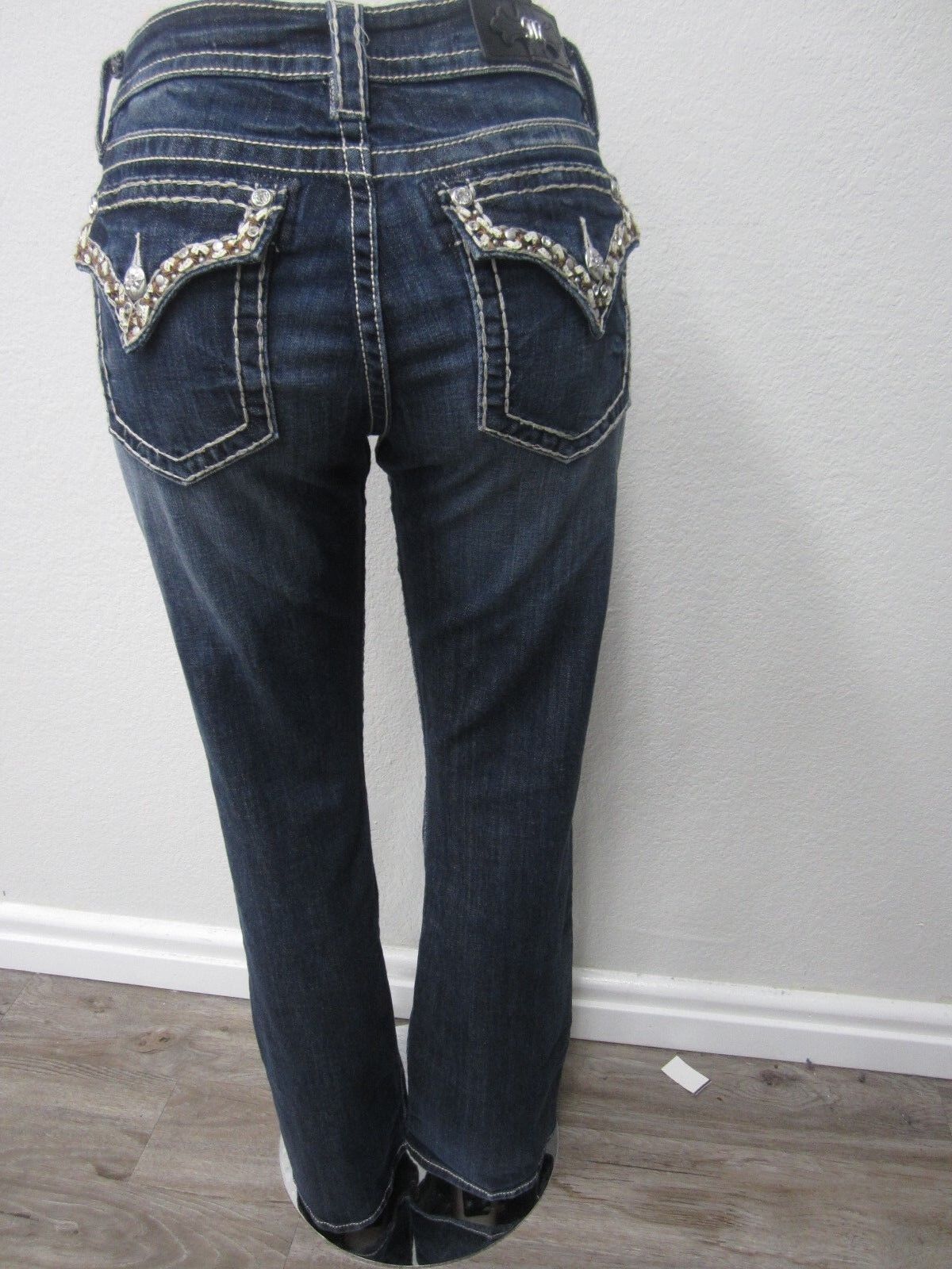 NWTMiss Me White & Tan Stitching Bling Medium Wash Bootcut Jeans JP7306B Sz26x34