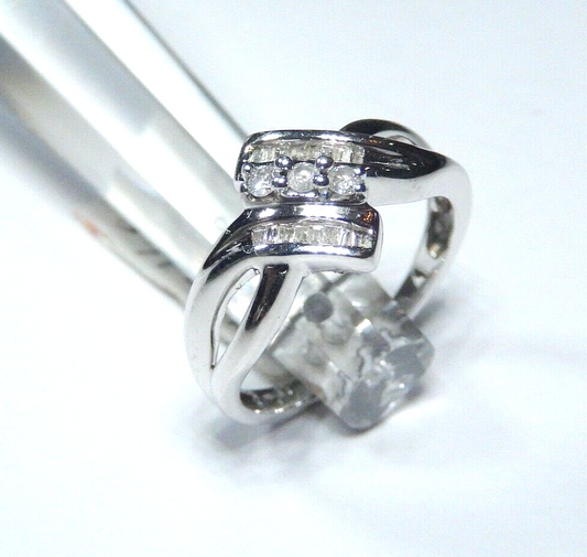 *NWT* 10k White Gold .25 CT Baguette & Round Diamond Bypass Band Ring Sz 7.25