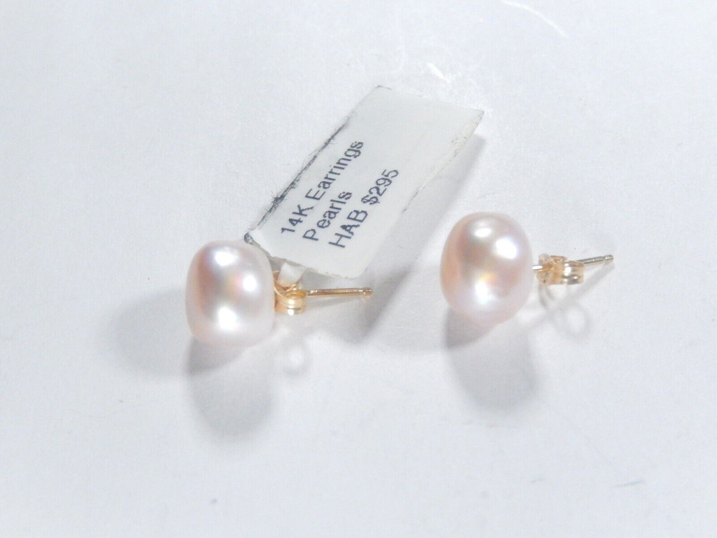 14k  Solid Yellow Gold 8mm Button Pearl Cream Stud Earrings