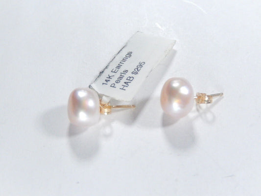 14k  Solid Yellow Gold 8mm Button Pearl Cream Stud Earrings