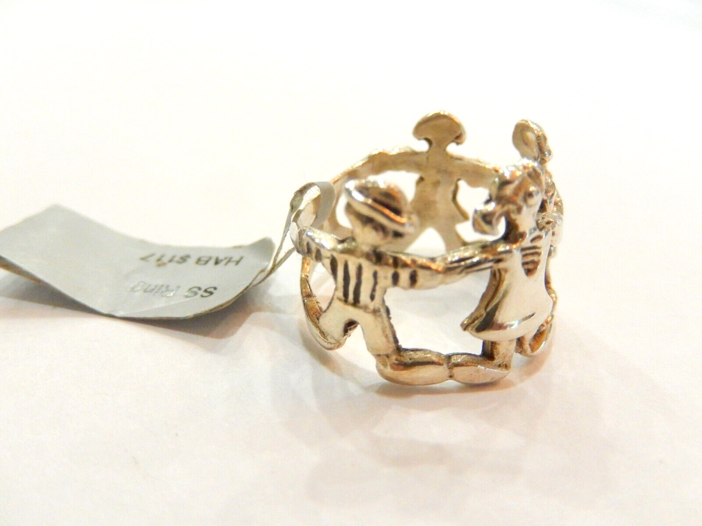 *VINTAGE* Sterling Silver 925 Children Playing 14mm Wide Band Ring Size 7