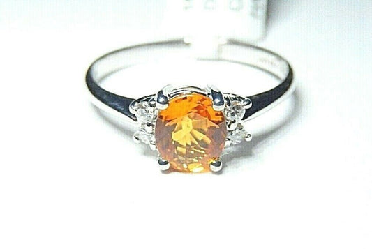 *NWT* 14k White Gold Oval Citrine And Diamond Ring Size 6