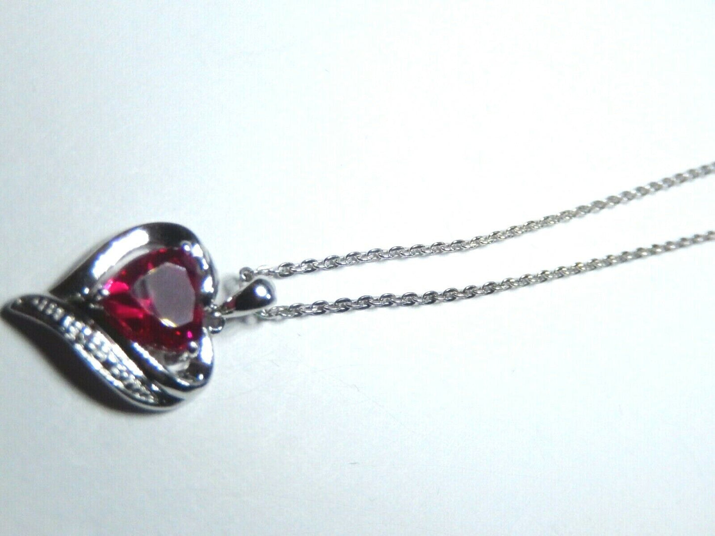 *NWT*  10K White Gold 3CTHeart Ruby & Diamond Accent Heart Necklace w/18" Chain