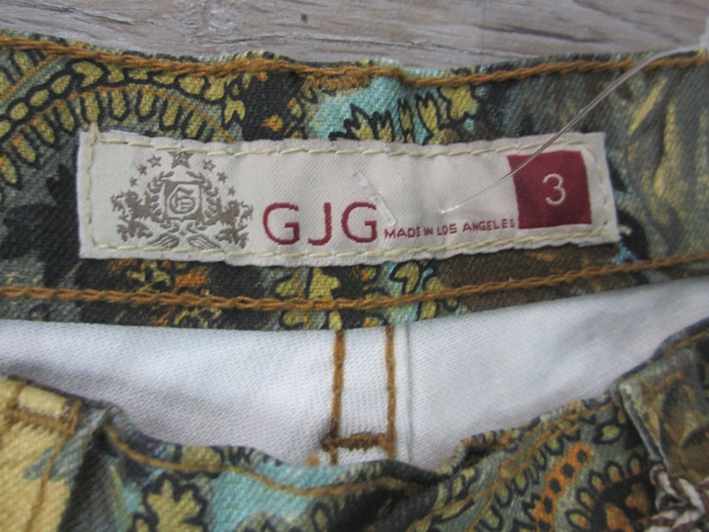 NWT GJG Floral Paisley Brocade Print Brown Mustard Low Rise Skinny Jeans USA