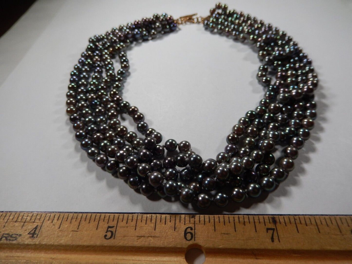 STUNNING - STATEMENT - Five  Strand  5.50mm Tahitian Pearl 16" Necklace