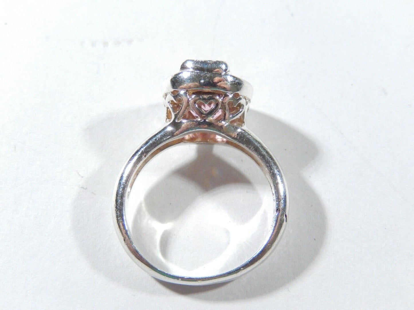 BEAUTIFUL VINTAGE  STERLING SILVER PINK CZ HEART RING SIZE 8