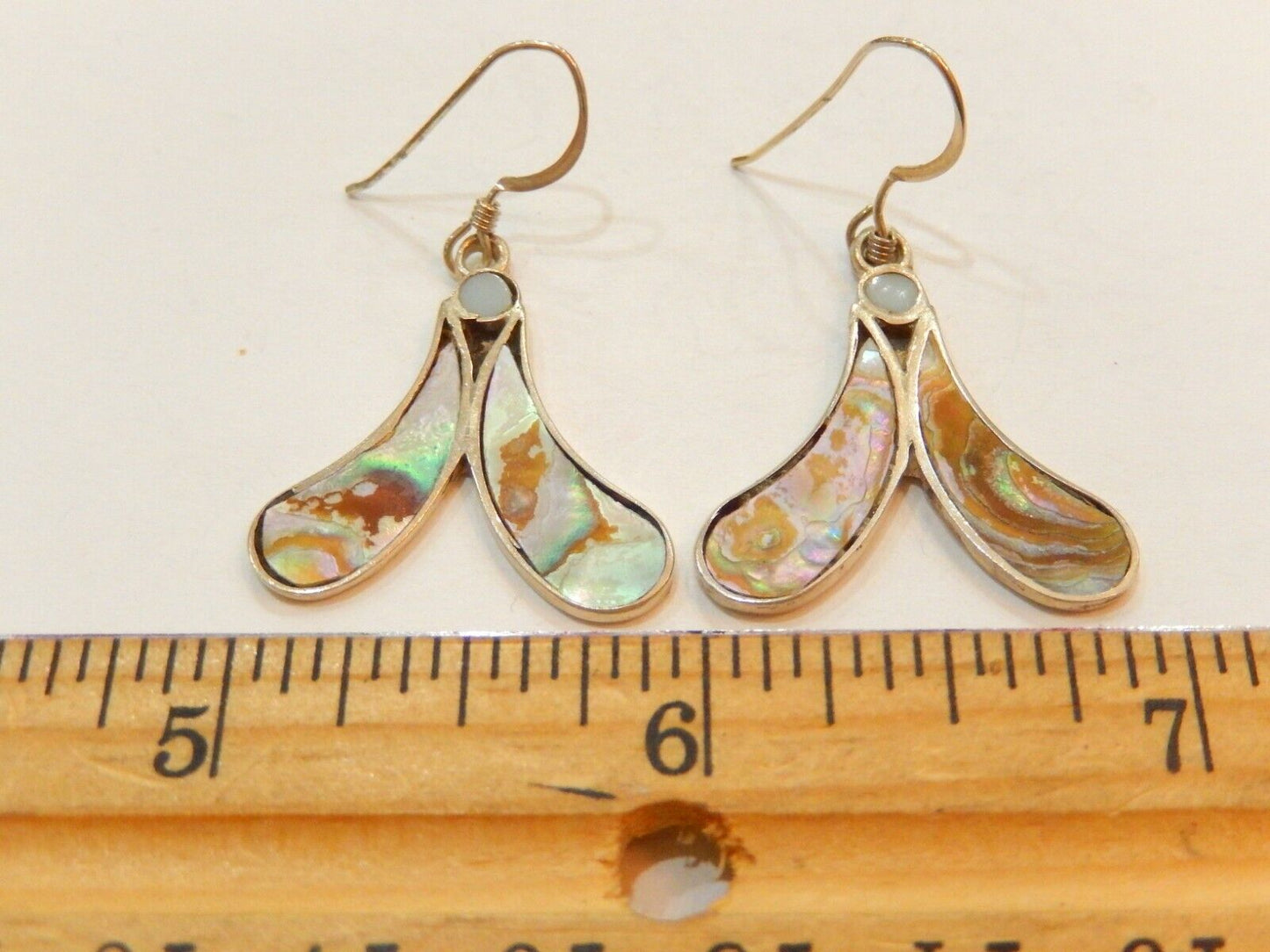 *VINTAGE* TAXCO  Sterling Silver Abalone Earrings Mexico 1 1/8" x 1"