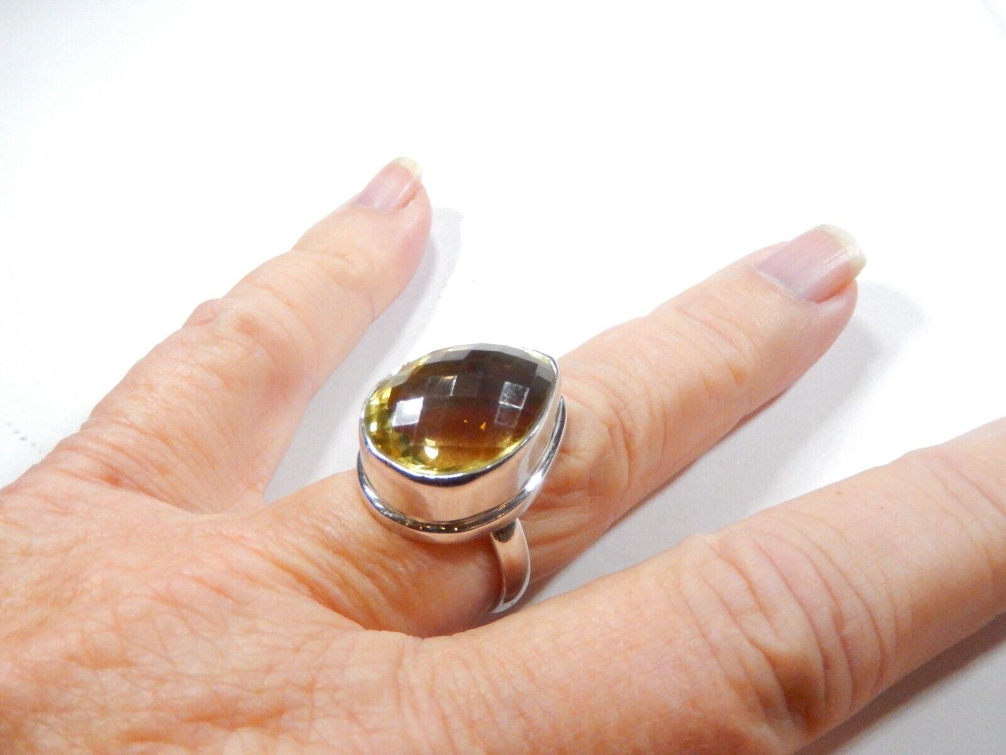 VINTAGE* HUGE STATEMENT Sterling Silver 22.0 CT Checkerboard CITRINE Ring Sz10.5