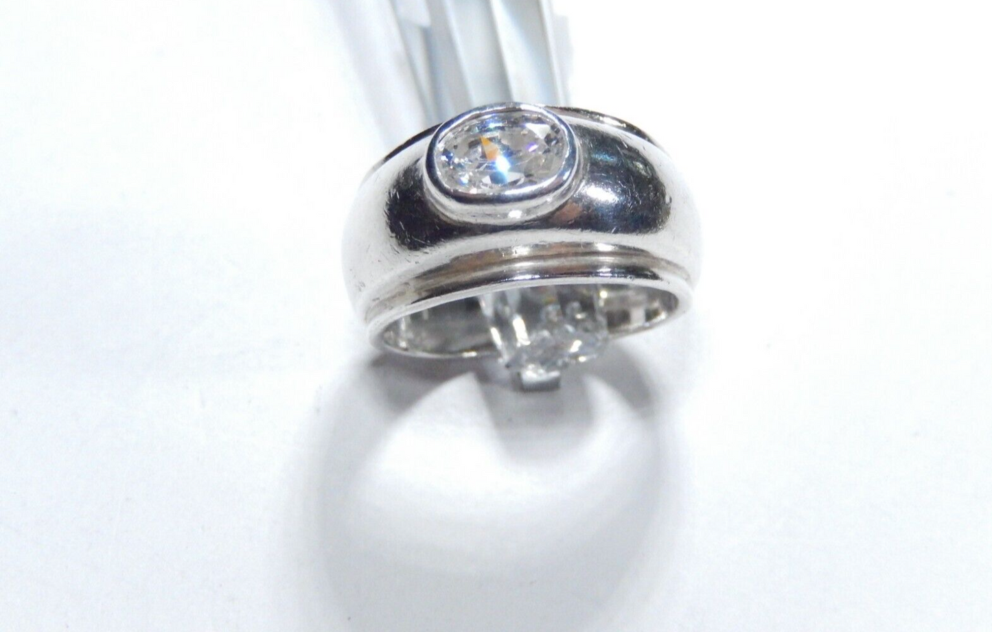 *VINTAGE*  Sterling Silver  3/4 CT Solitaire CZ Womens Dome Band/Ring: Size 7