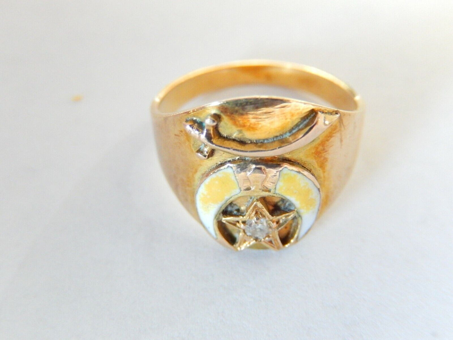 *VINTAGE* 14k Yellow Gold & Enamel Diamond Masonic Ring Size 6