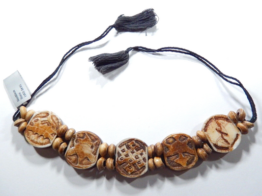 Brown Bone Bracelet 5 Piece with Spacer Beads 5.5" / 13" with Black Cord