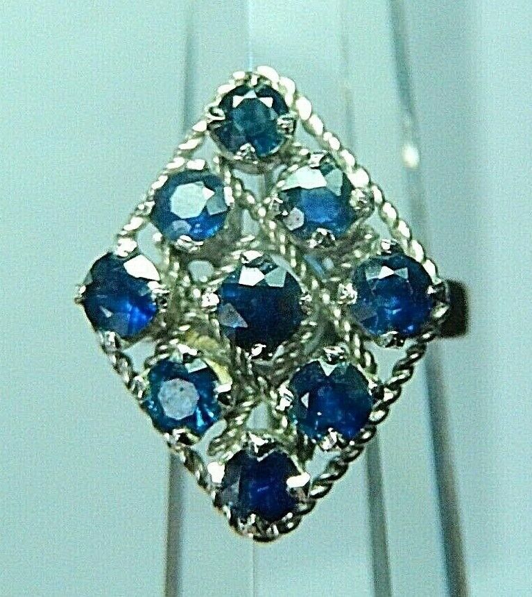 *VINTAGE*  Antique 14k White Gold Blue Sapphire 1" Long Gemstone Ring Sz 6