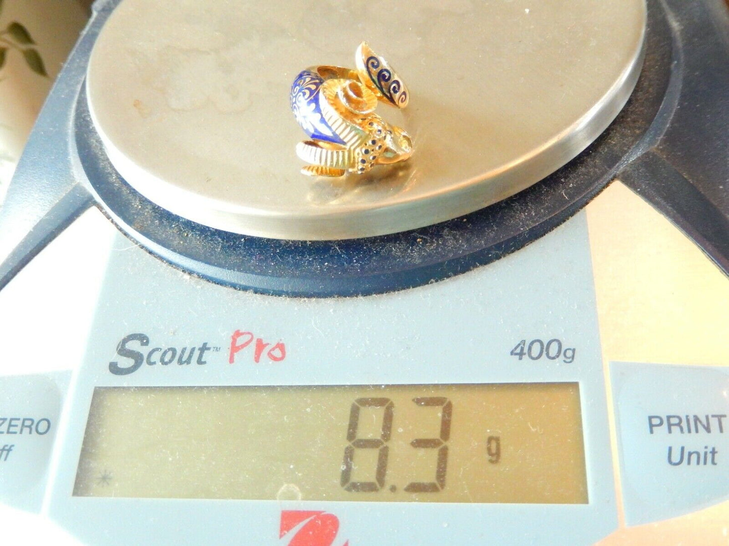 *VINTAGE*  MID-20TH CENTURY 18K YELLOW GOLD ENAMEL RAM HEAD WRAP AROUND RING