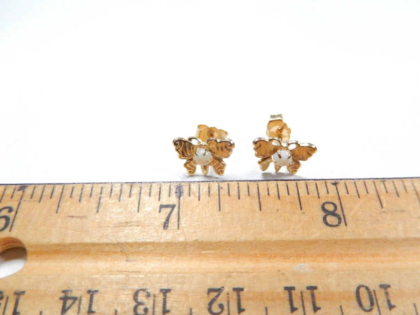 14K Yellow Gold Cute Butterfly OPAL Cabochon Stud Earrings