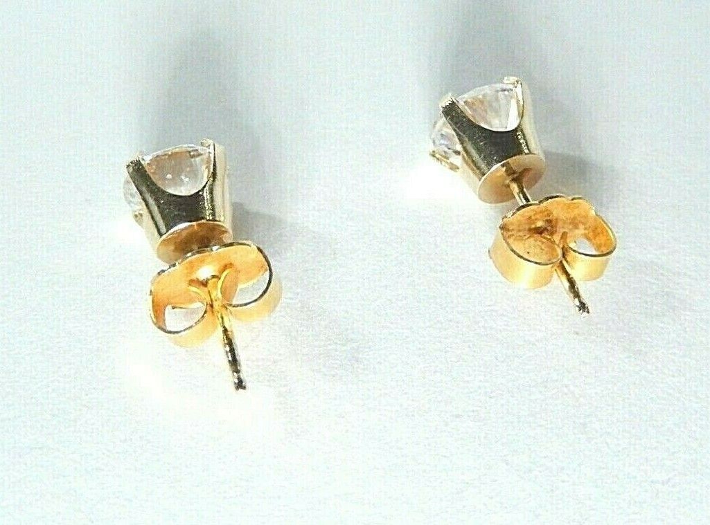 14CT Yellow Gold 2.00 CT Diamon Cut CZ Push Back Stud Earrings