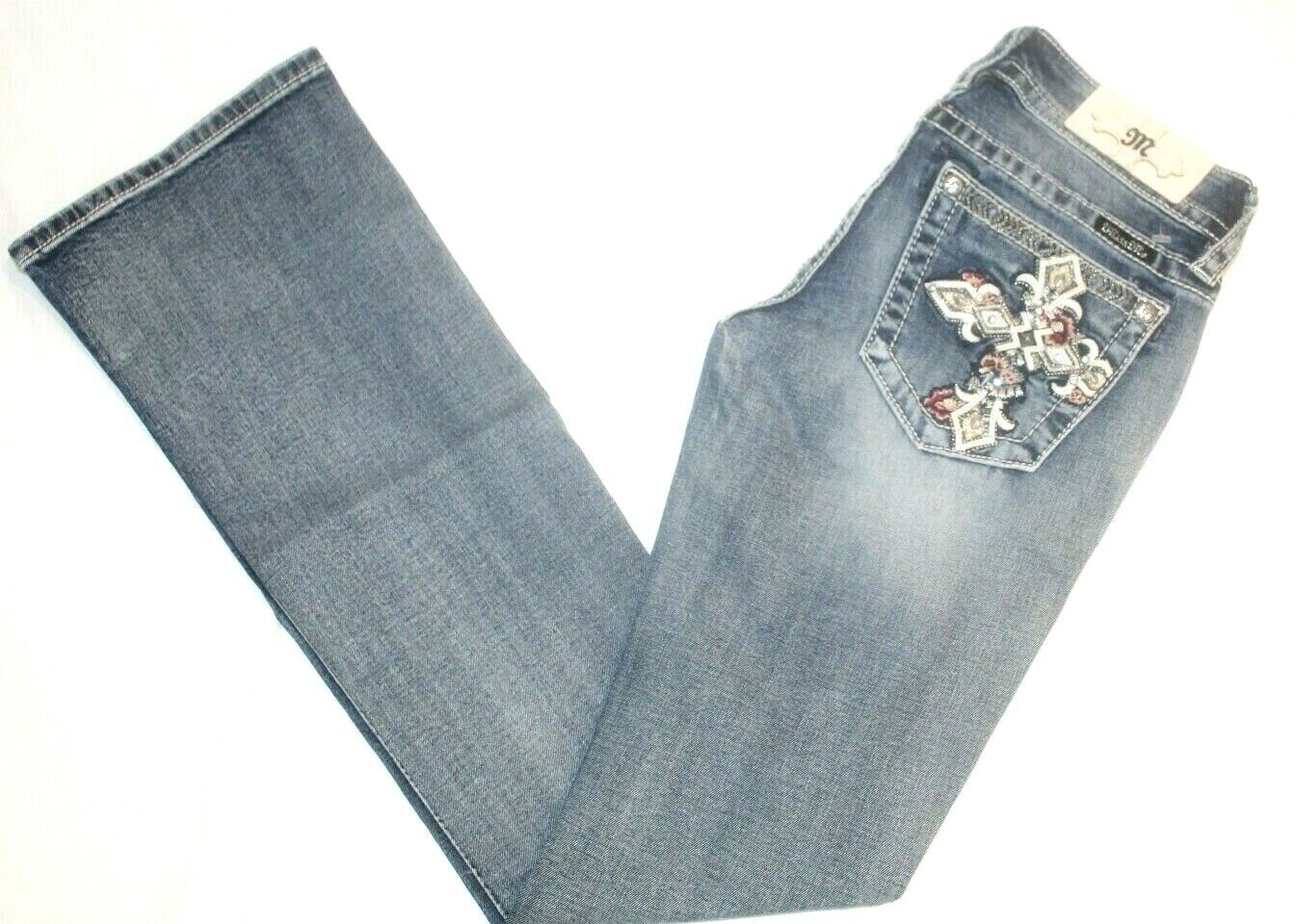 *NWT* $104.  Miss Me L3343B Chloe Boot Embroidered Cross Pocket Jeans W26 x L34