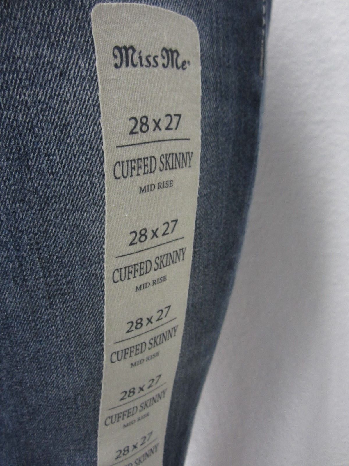 NWT MISS ME  MID-RISE CUFFED SKINNY MEDIUM BLUE JEANS MP7727CK SIZE 28 x 27 CUTE