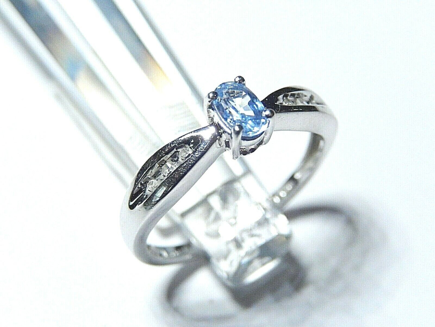 *VINTAGE* 10k White Gold Vintage Style Oval Tanzanite and Diamond Ring Sz  7.5