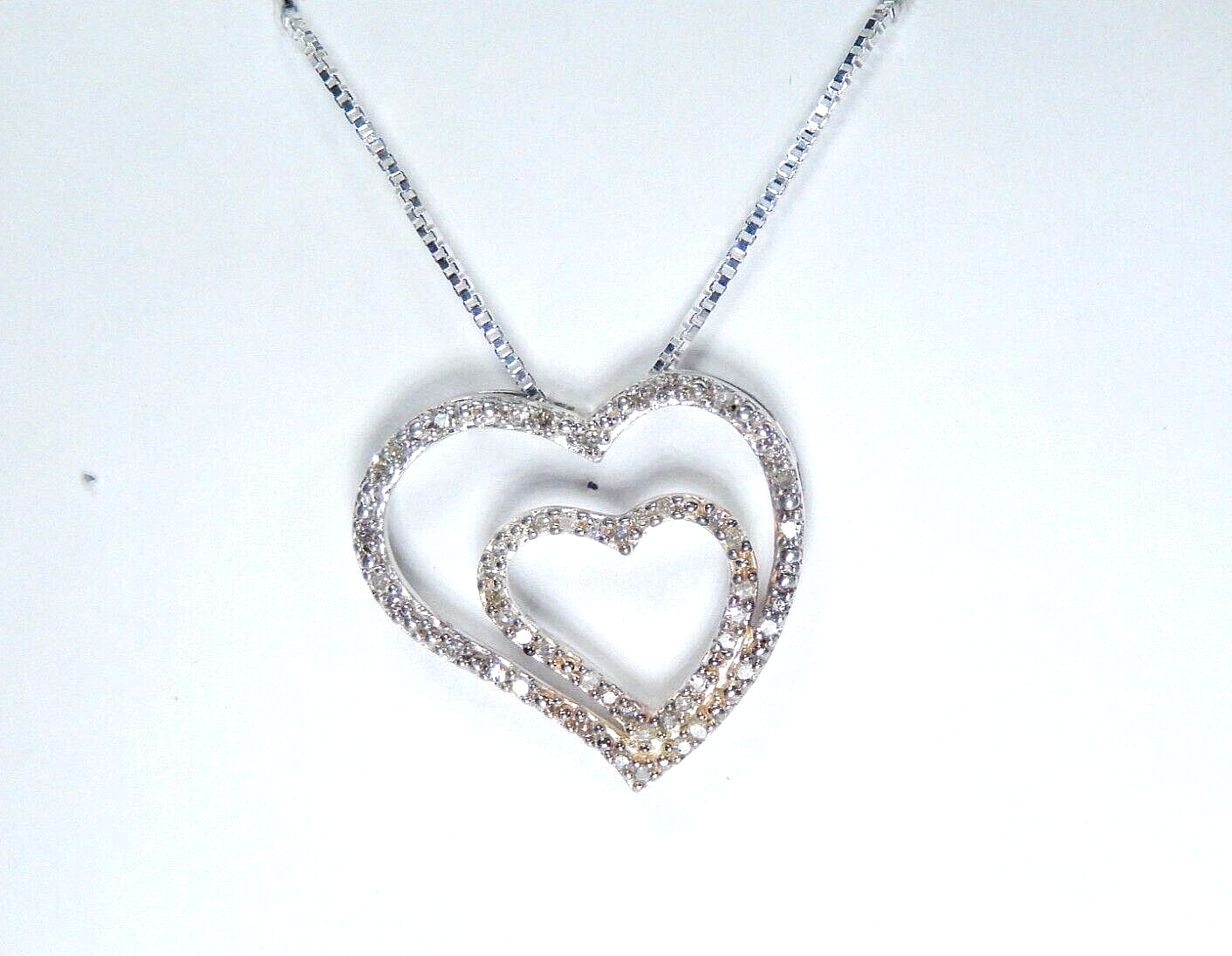 *VINTAGE*  Sterling Silver Double Heart Necklace CZ  Pendant w/18"chain