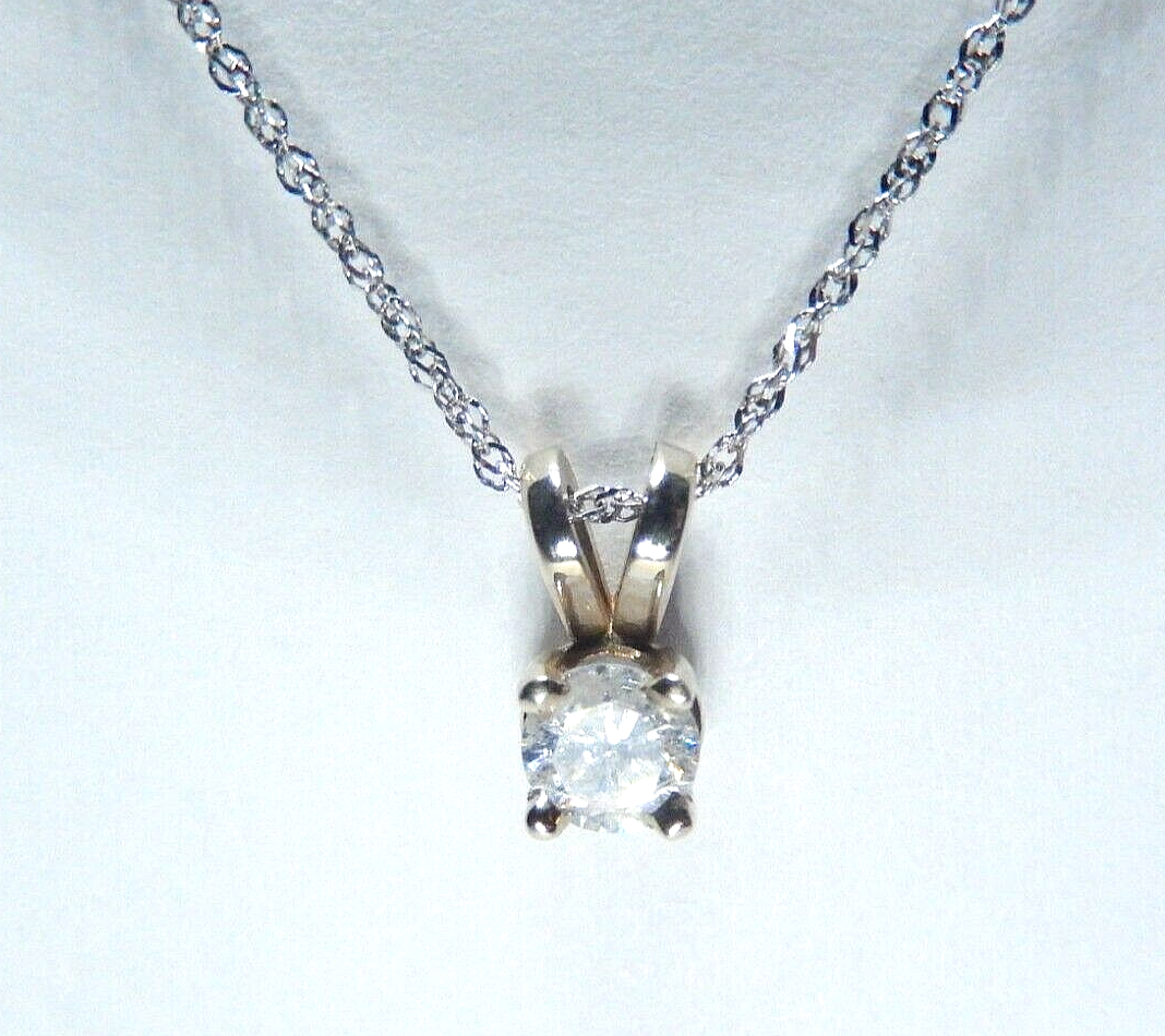 1/5 Ct Round Cut Natural Diamond 14k White Gold Solitaire Pendant 18" Necklace