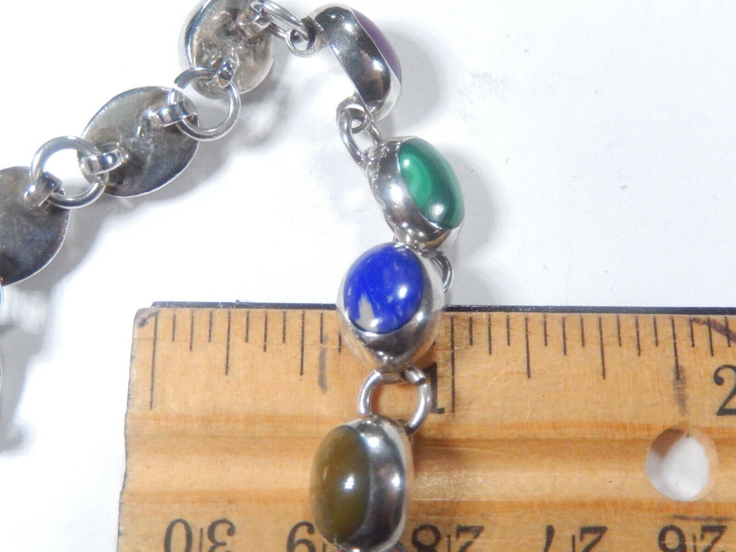 *VINTAGE*   Taxco Mexico Sterling Silver Multi Gemstone Bracelet 7"