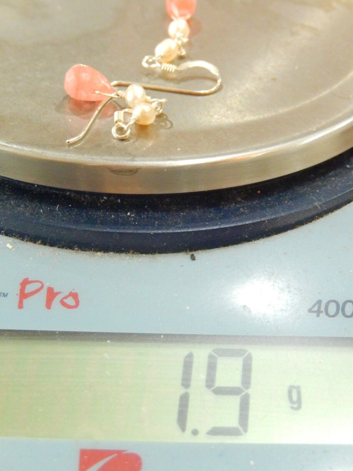 Sterling Silver Pink Gemstone Cultured Pearl Cluster Dangle Earrings